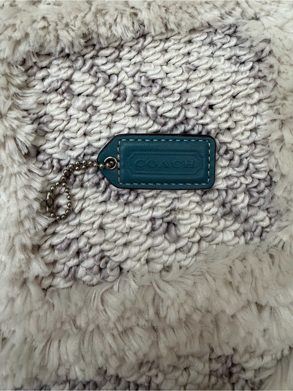 COACH Teal Leather Hangtag with Silver Chain